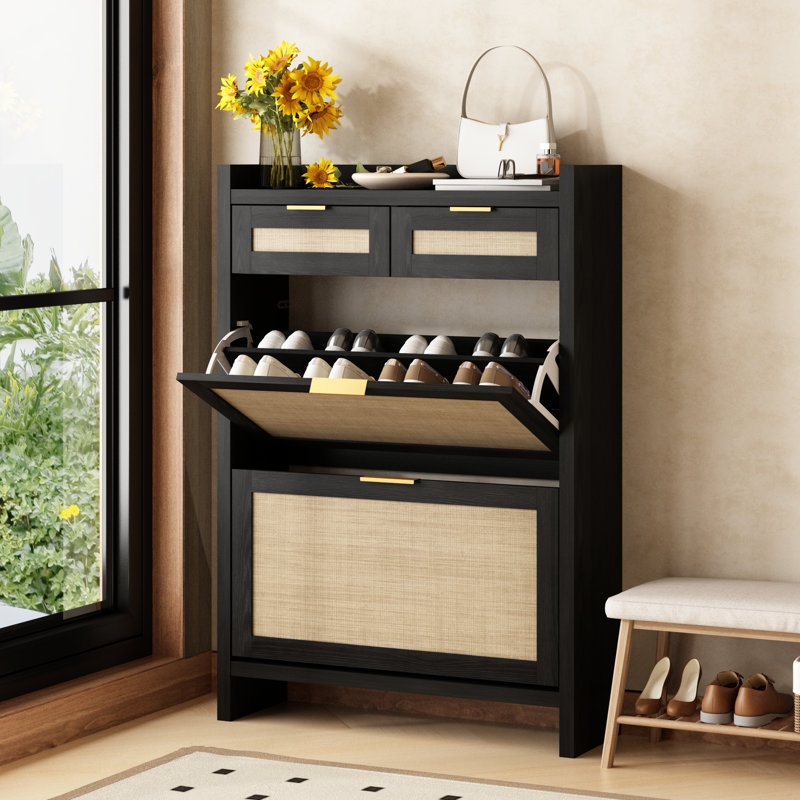 Armoire de rangement pour chaussures 16 paires avec 2 tiroirs de rangement Ciauna, Black