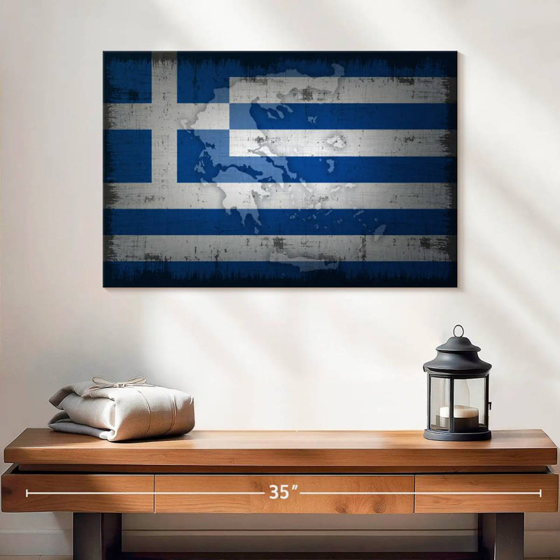 Map And Flag Of Greece, 16" H x 24" W