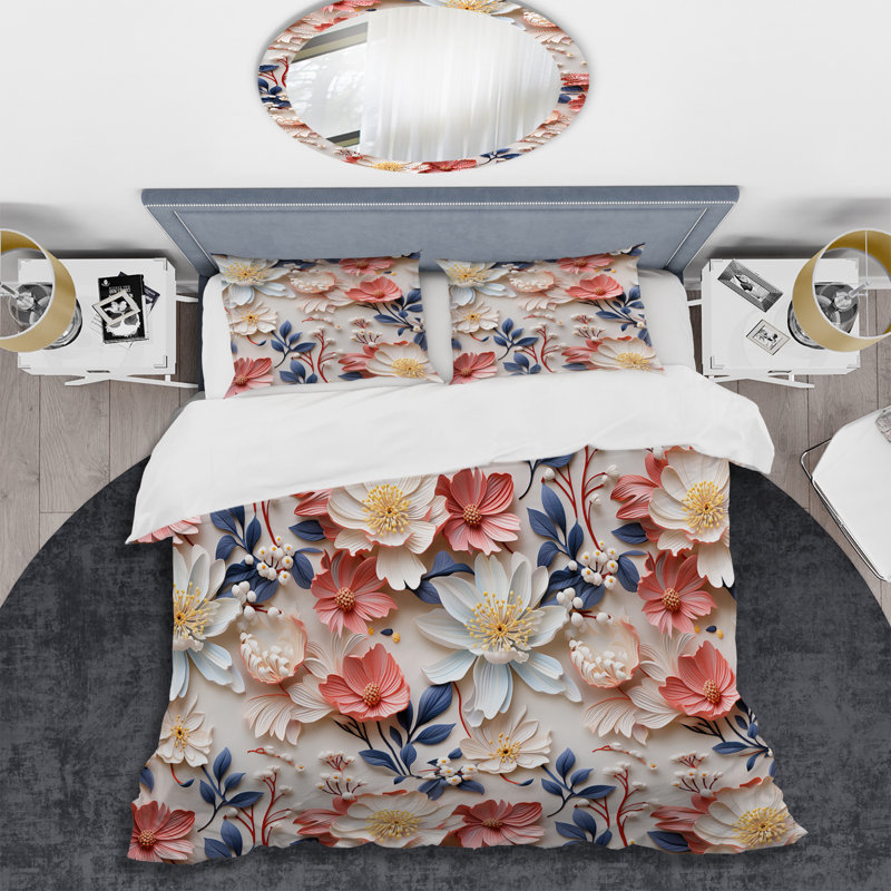 Ensemble de housse de couette beige à motif de coquelicots à motif floral I