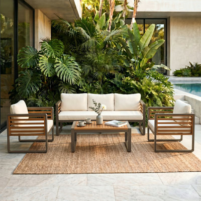 Abdel Outdoor 5 - Person Acacia Sofa Seating Group with Removable Cushion, Brown Metal and Wood Frame