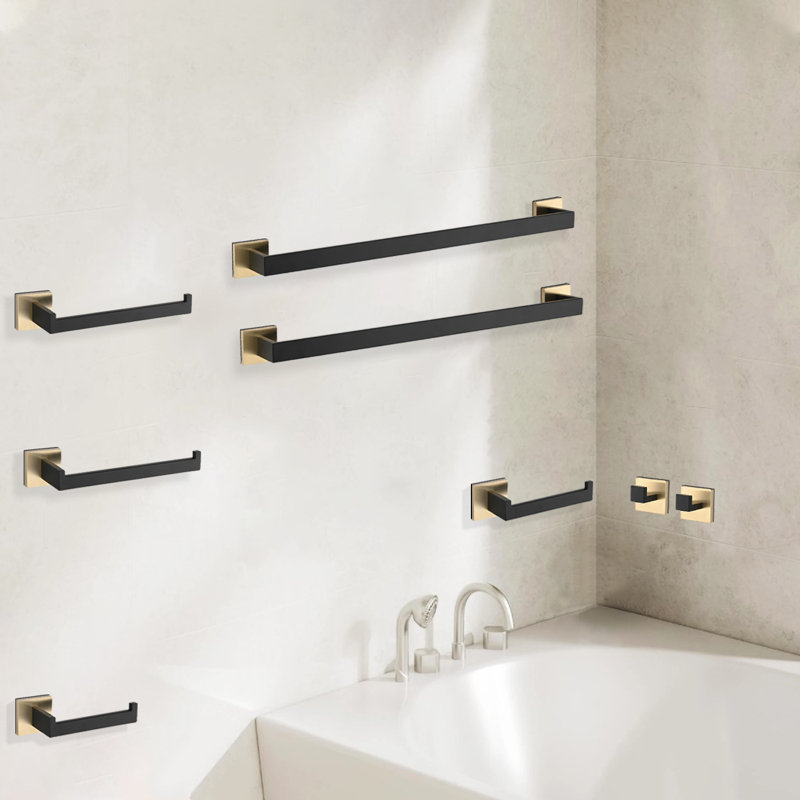 8 -Piece Stainless Steel Bathroom Hardware Set With Mounting Hardware, Gold/Matte Black