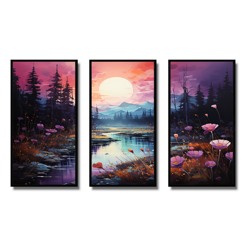 Art mural Northern Lights, H 28 po x l 36 po x P 1 po, Cadre flottant noir