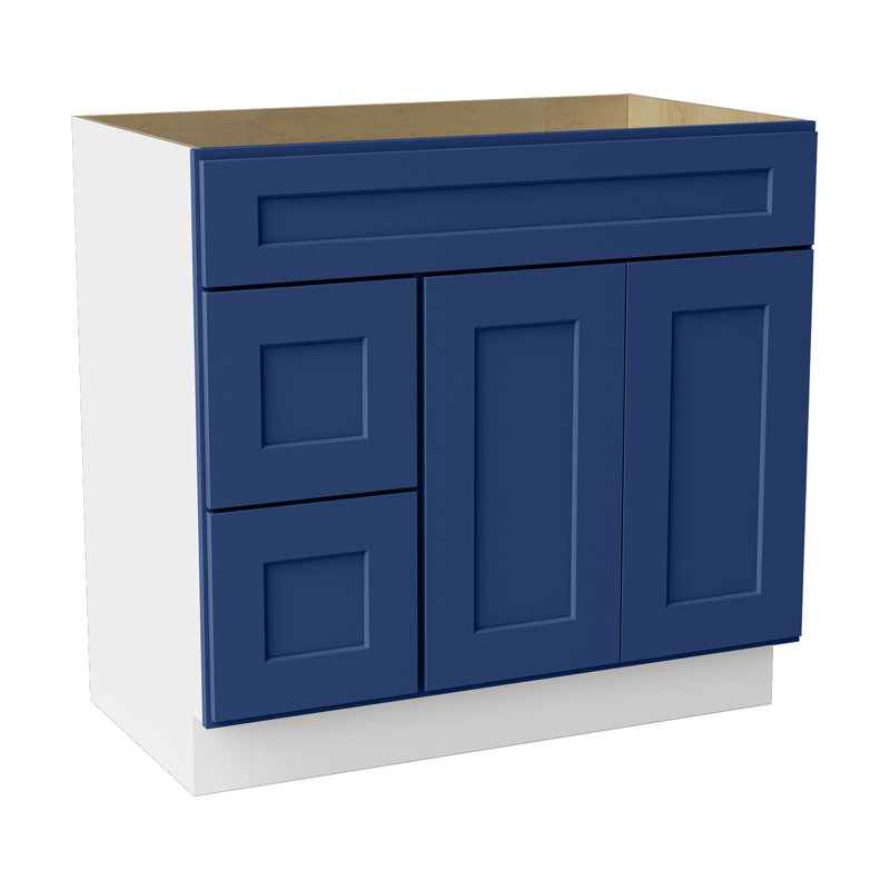 Meuble-lavabo de salle de bain en bois massif prêt à assembler 36 po - comptoir non inclus, Shaker bleu