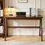 Bureau d'ordinateur 100 % bois d'hévéa massif, bureau rétro en noyer avec tiroir et piètement robuste en forme de A.