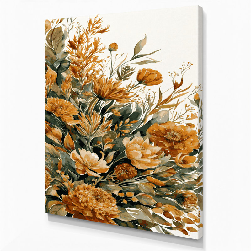 "Watercolor Floral 52", art mural sur toile brune, H 16 po x l 20 po