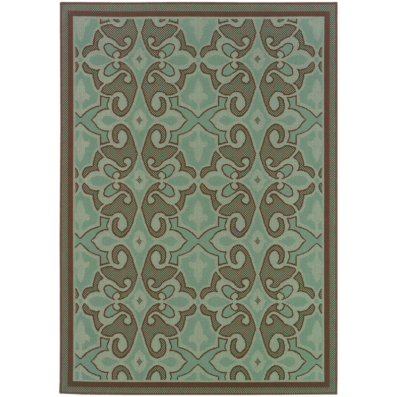 Tapis intérieur / extérieur bleu turquoise Ashmi, Rectangle 1 pi 9 po x 3 pi 9 po