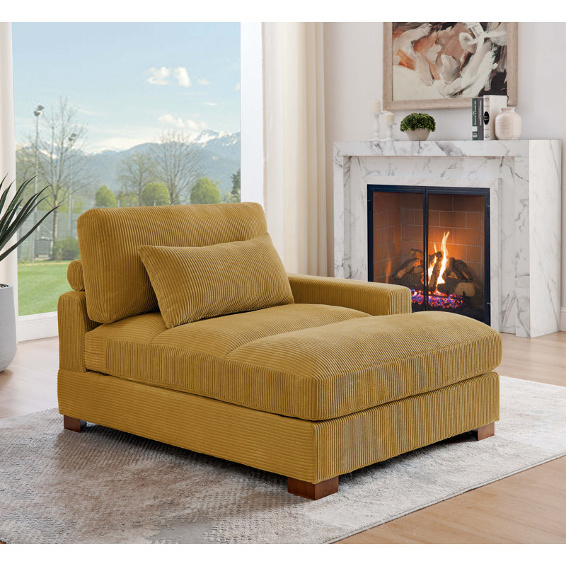 Chaise longue rembourrée Ariee, Orienté à gauche (vu de face), Velours côtelé vert forêt