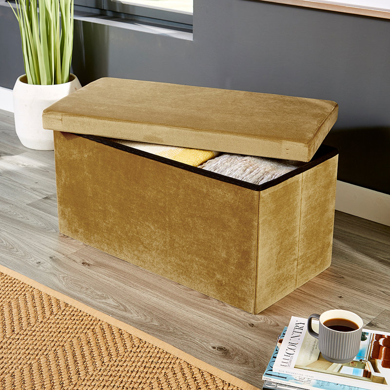 Peachey 76cm Wide Velvet Rectangle Solid Colour Standard Ottoman with Storage, Velvet Mustard