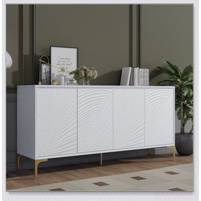 Élégant buffet à quatre portes avec tablettes réglables, texture unique et rangement polyvalent pour les maisons modernes