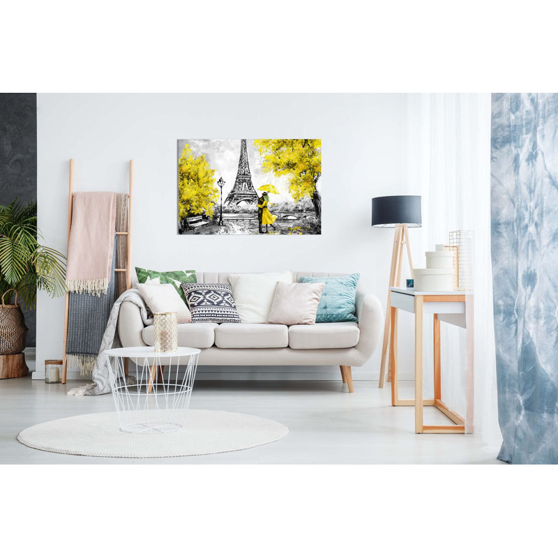 Paris Oil Painting Reproduction Eiffel Tower - Wrapped Canvas Print, 61cm H x 91cm W, Yellow