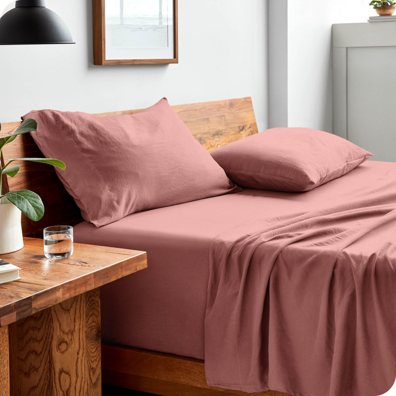 Washed Ultra-soft Microfiber Sheet Set, Twin XL Sheet Set with 1 Pillowcase, Dusty Rose