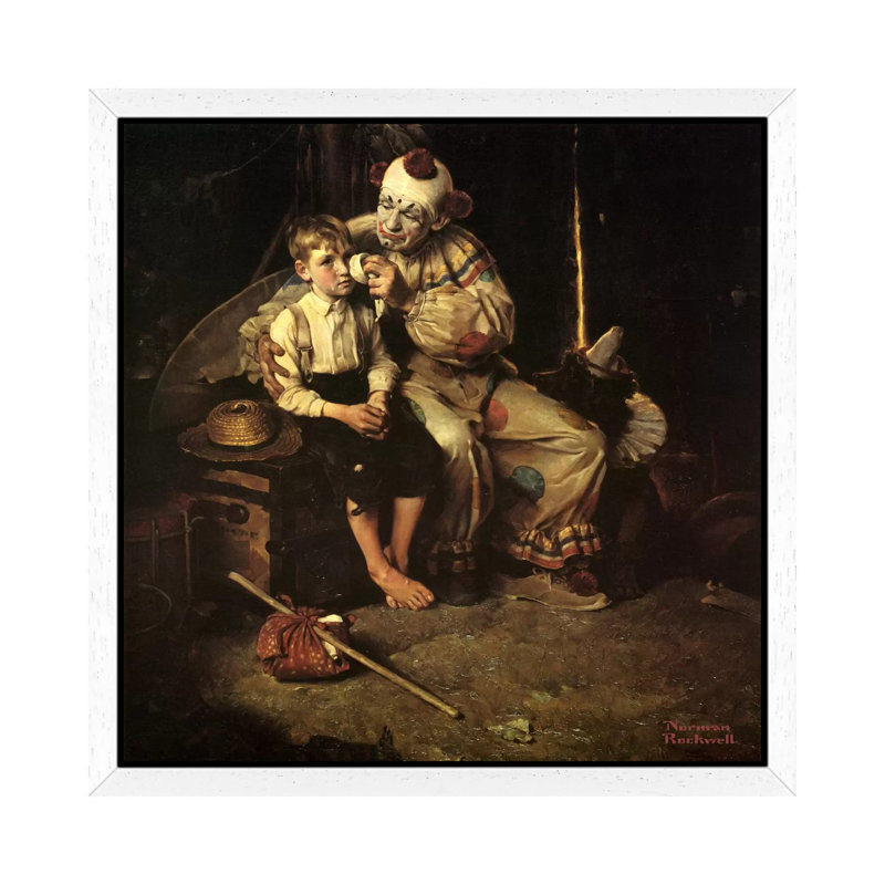 The Runaway (Runaway Boy & Clown) by Norman Rockwell - Print on Canvas, 66.04 cm H x 66.04 cm W, White Framed