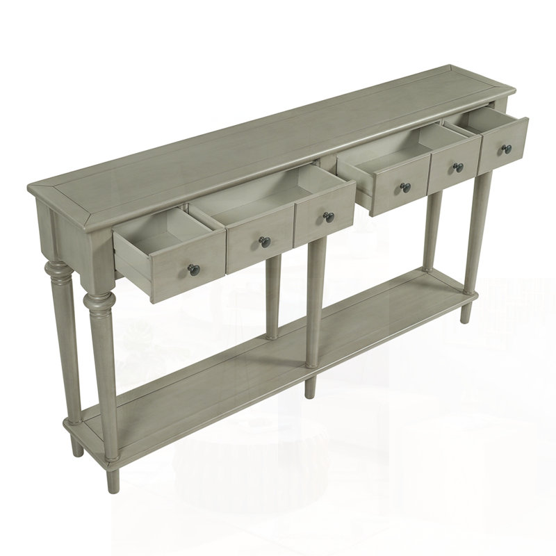 Console rétro avec 4 tiroirs et tablette ouverte, parfaite pour les entrées, les salons et les couloirs, Gris délavé