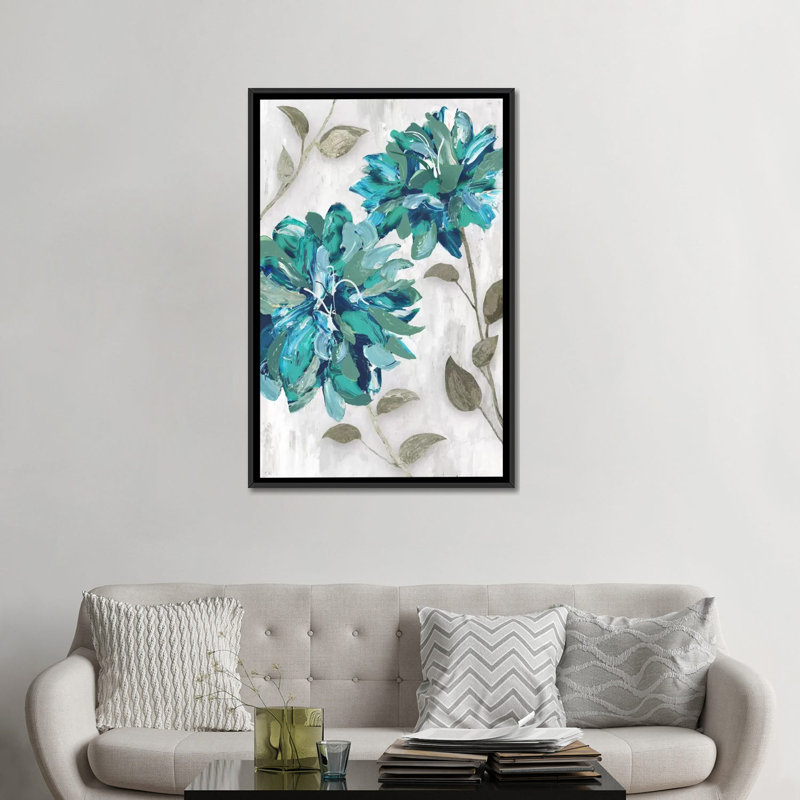 « fleuris ii », reproduction d’impression sur toile, H 26 po x l 18 po x P 1,5 po, Toile avec cadre noir, Pas de tapis