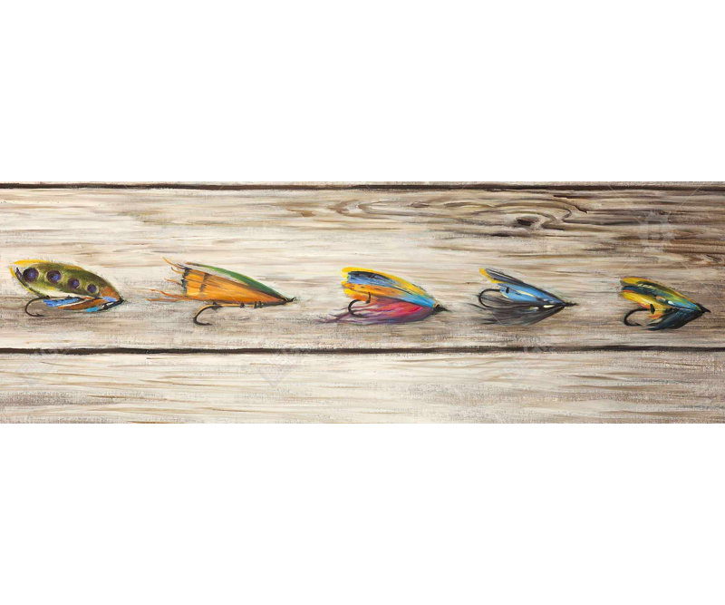 " Fishing Flies With Wood Background "