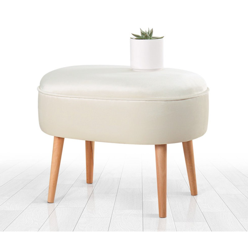 Pouf en velours élégant, couleur crème, 24,8 po x 18,5 po x 17,3 po | Revêtement 100% velours, 35 éponges orthopédiques, pieds robustes en bois | Parfait pour les décors bohémiens, hôteliers et scandinaves, sièges élégants et confortables