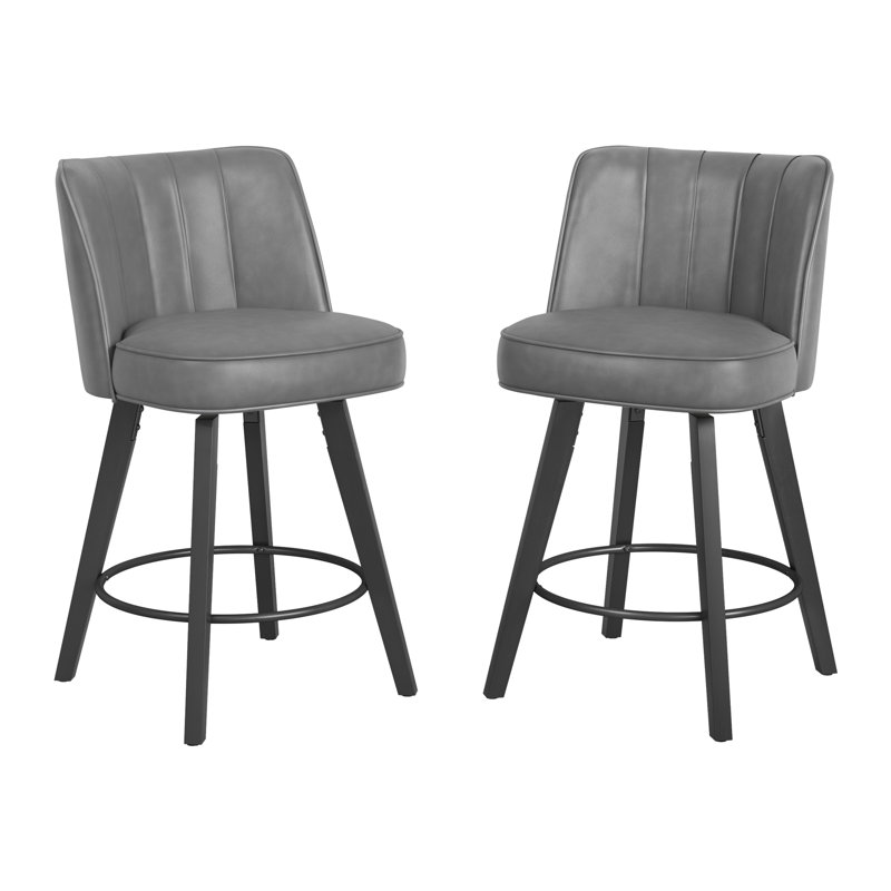 Norflett Solid Wood Swivel Counter Stool, Dark Gray Seat/ Black Frame