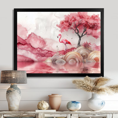 Flamingo In A Lake Of Blossom Tranquility I - Flamingo Wall Art