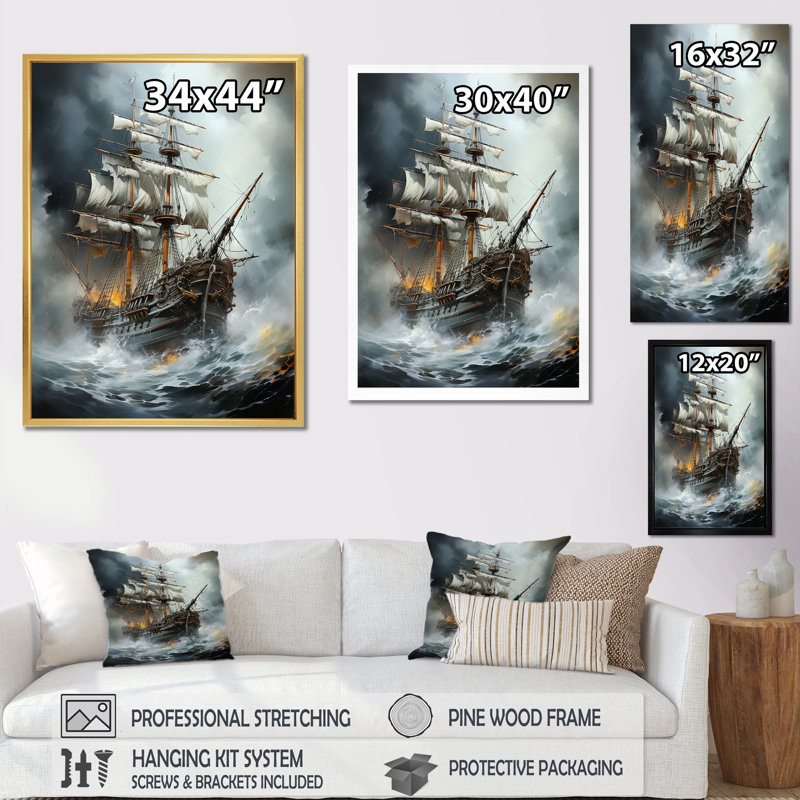 «Stormy Seas Corsairs Pirate Ghost Ship» sur toile, H 44 po x l 34 po x P 1,5 po, Toile tendue