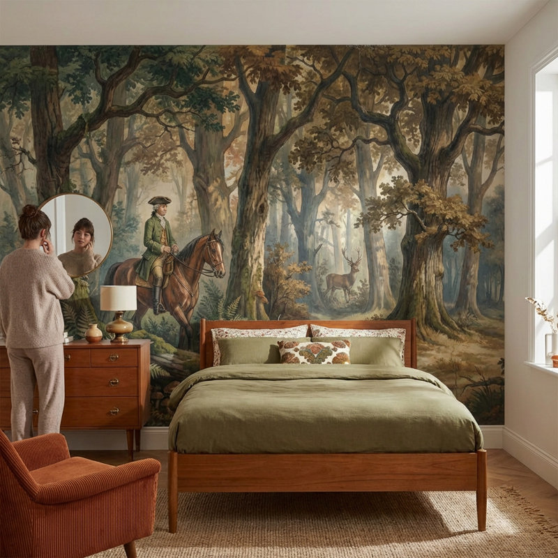 Murale forêt à cheval, 140"x108", Peler et coller