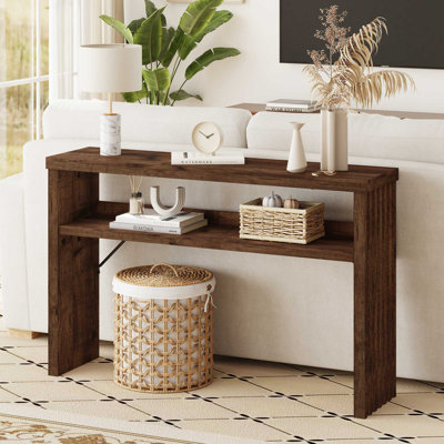 Aust 47.36'' Farmhouse 2-Tier Console Table with Open Storage, Wooden Sofa Table for Living Room, Entryway, Hallway