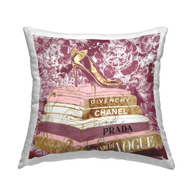 Short Pink Book Stack With Stripe, Peony In Round Vase Throw Pillow By  Amanda Greenwood