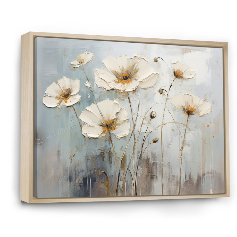 Élégant beige et gris Buttercups Meadow - Buttercups Wall Art Living Room, Cadre naturel flottant