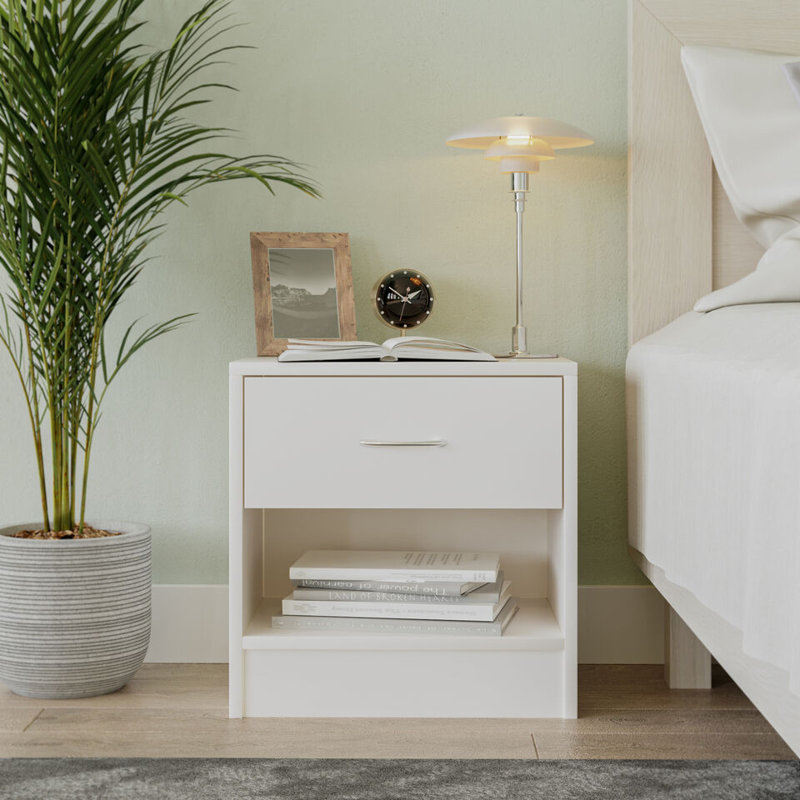 Quintone 39cm W Metal Bedside Table, White