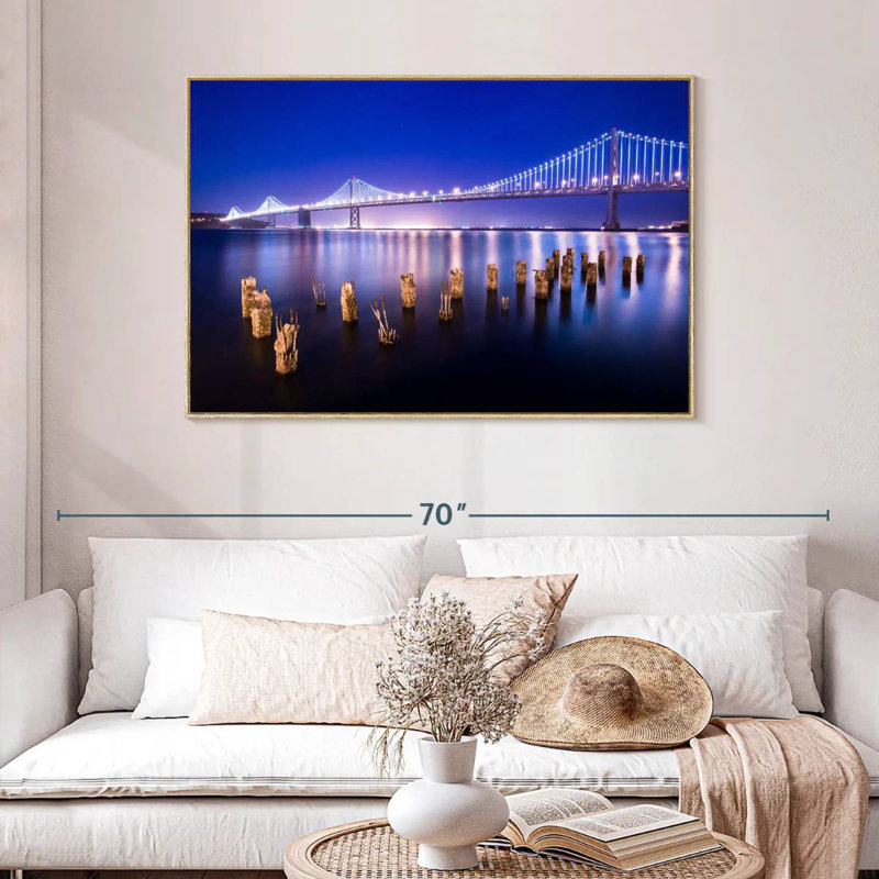 Pont flottant de San Francisco, 46 po x 31 po, Cadre flottant en bois naturel