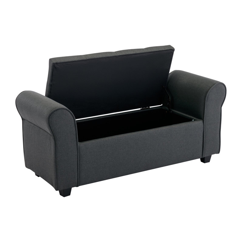 Banc de rangement rembourré en tissu Ammarie, Gris foncé