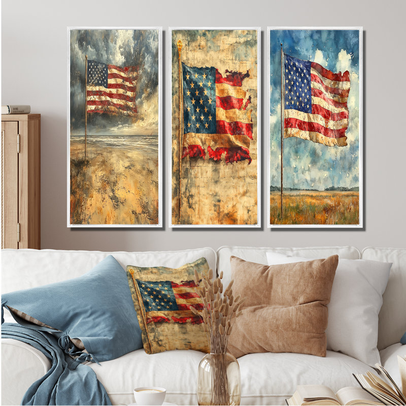 Drapeau américain sur le jour J, invasion de la Seconde Guerre mondiale - Collection d'art mural patriotiste américain