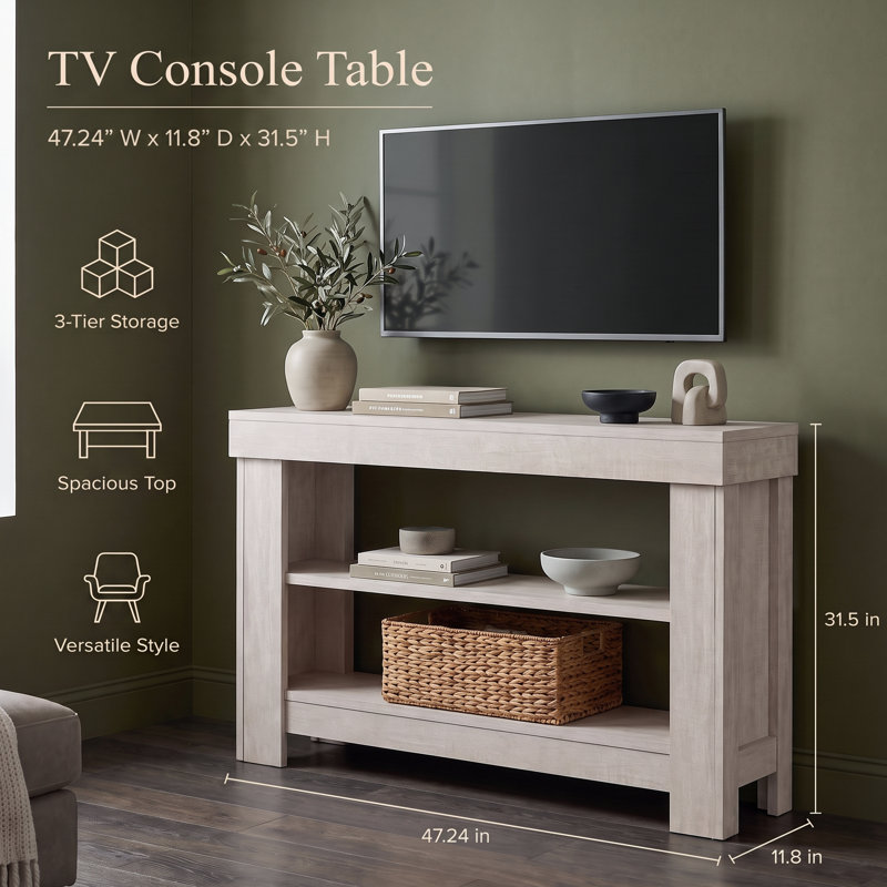 Console 47,24 po pour petits espaces avec rangement à 3 niveaux, Gris