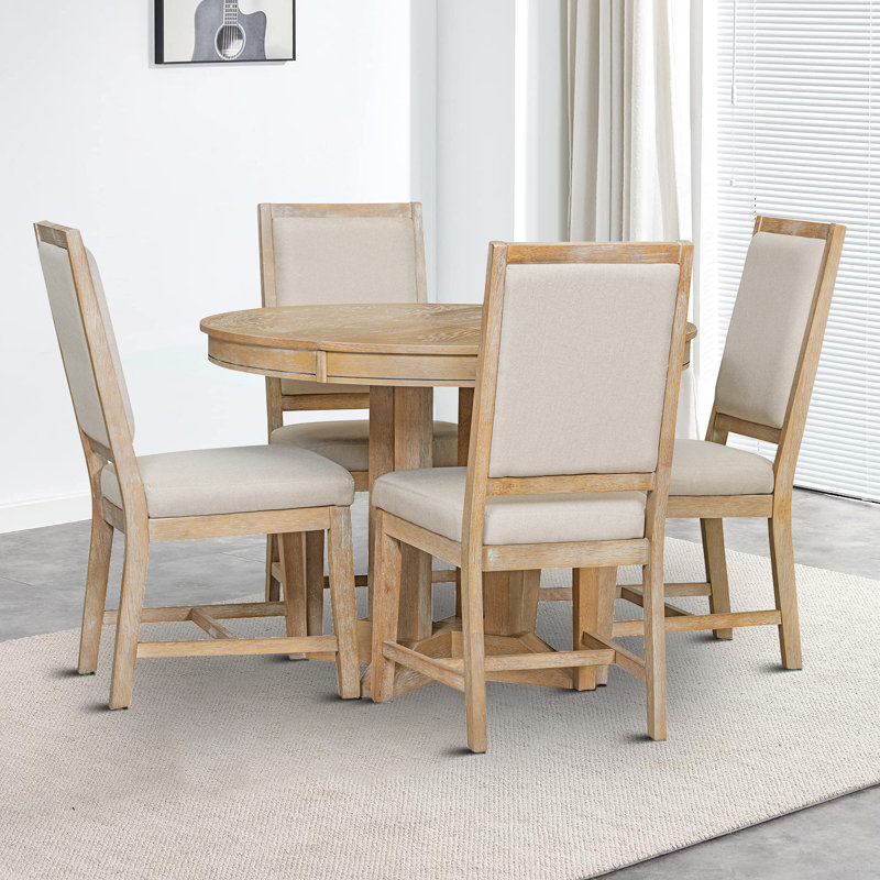 Ensemble de salle à manger 5 pièces, Bois naturel délavé, Bois naturel délavé, Bois naturel délavé / gris