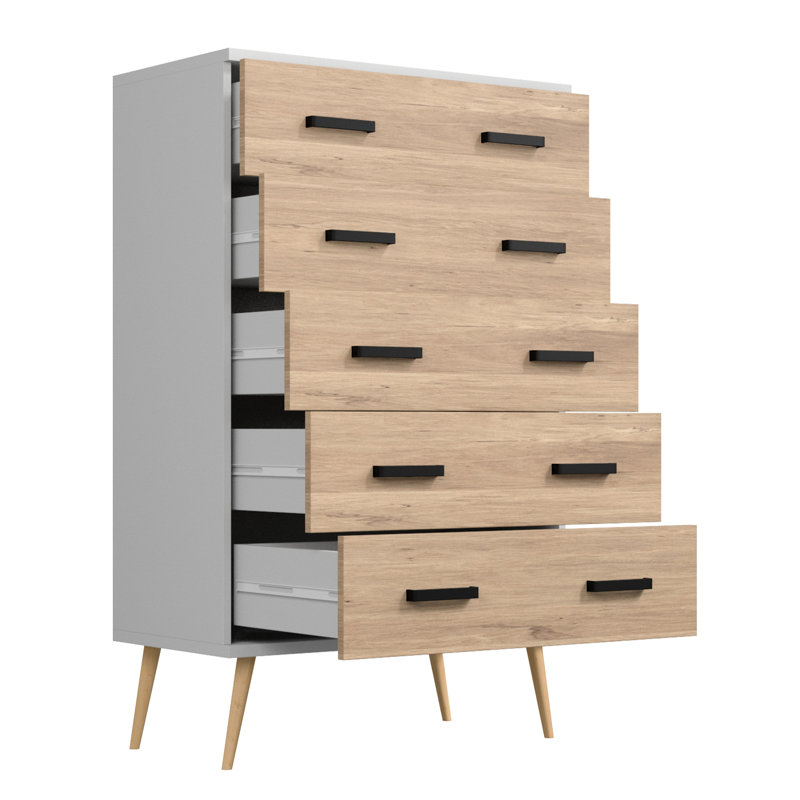 Classic 5 Drawer Chest, White/Natural Oak