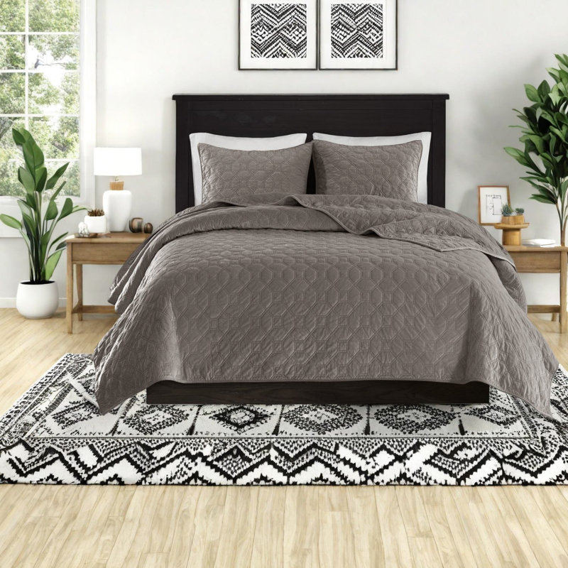 Ensembles de literie élégants en velours taupe, bourre en coton confortable, motif géométrique