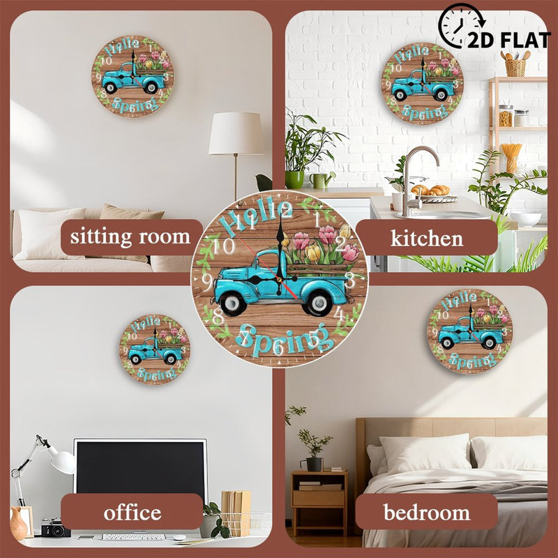 Horloge murale en bois 10 po, mouvement silencieux, à piles (piles AA non incluses), décor artistique, parfait pour les décorations