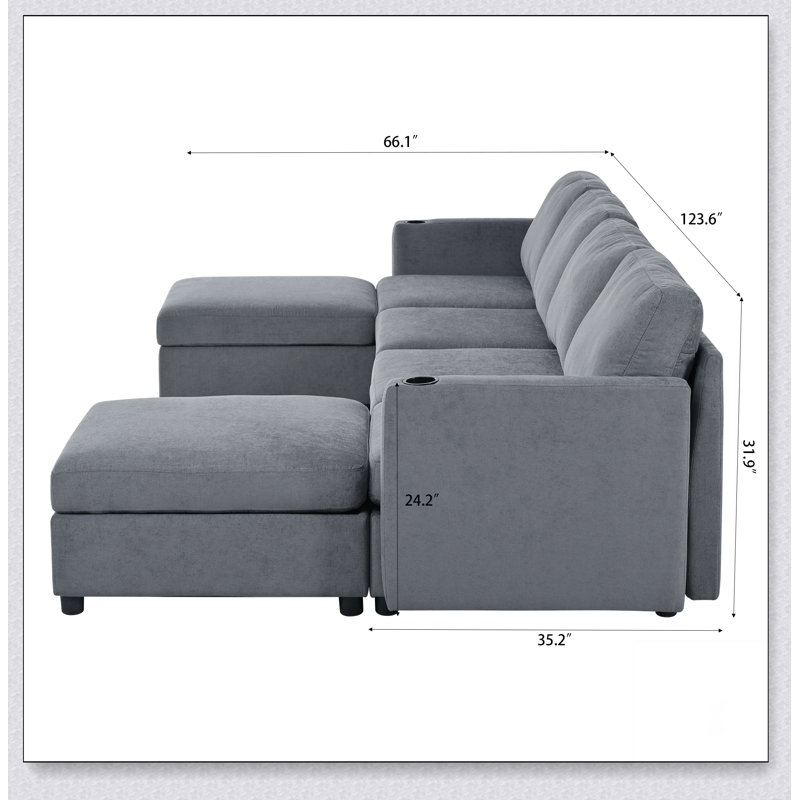 Grand canapé modulaire moderne, canapé modulaire en U avec fonction de rangement, Tissu gris