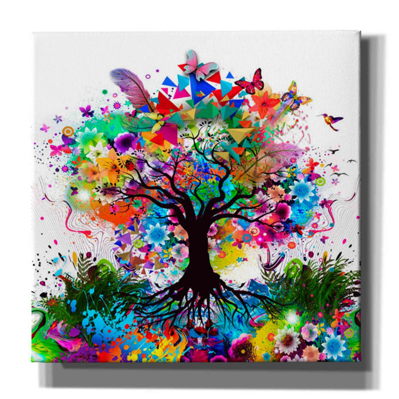 «Kaleidoscope Tree White», art mural sur toile, H 18 po x l 18 po x P 0,75 po