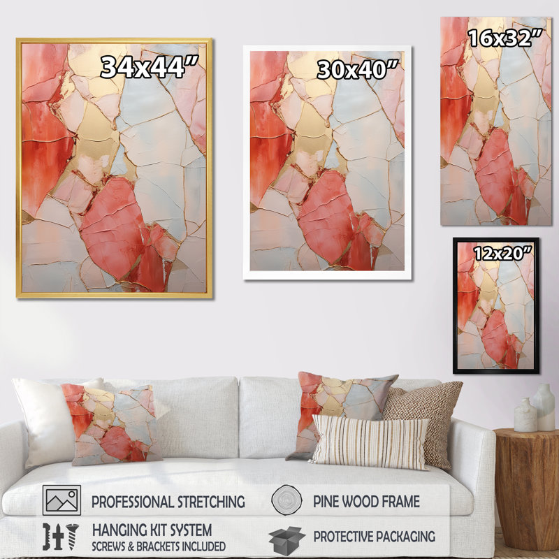 «Coral Gold Minimalisme Poteries», reproduction sur toile, Toile tendue, H 32 po x l 16 po x P 1 po