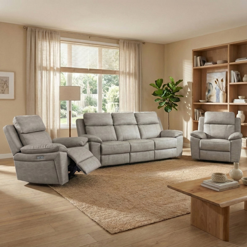 Ceazia 3 Piece Reclining Sofa Set, Light Grey