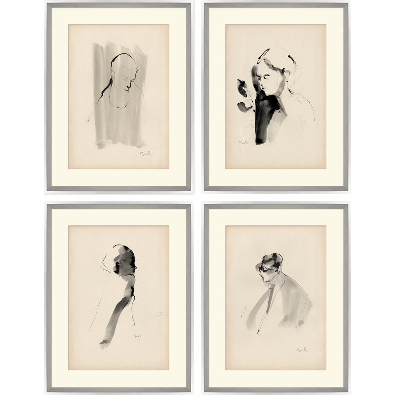 «Gaze I, II, III & IV» par Yuki Osada - Ensemble de 4 peintures sur papier encadrées