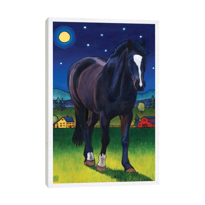 Midnight Horse 1 Piece Wall Art on Canvas, 66.04 cm H x 45.72 cm W, White Framed