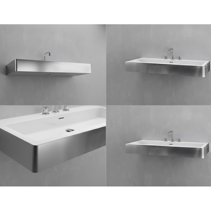 Vast Studio 39.4” L x  18.9” W Wall-Mounted Rectangular Bathroom Sink –Aged Silver/White Elevated Concrete, Silver/White