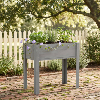 Solid Fir Wood Elevated Raised Garden Bed with Legs, Planter Box with Liner, 31x31x16 inch,Grey