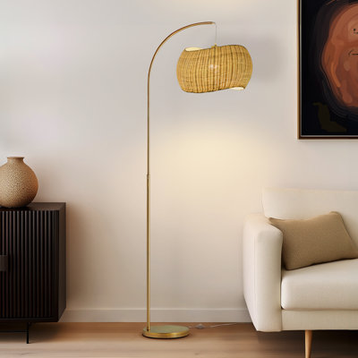 Wave 78 in. Boho Mid Century Modern Rustic Arched Standing Floor Lamp with Rattan Wicker Shade - LED Bulb Included