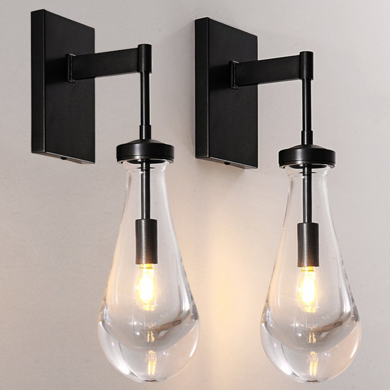 Light Dimmable Teardrop Wall Sconce, 2, Black