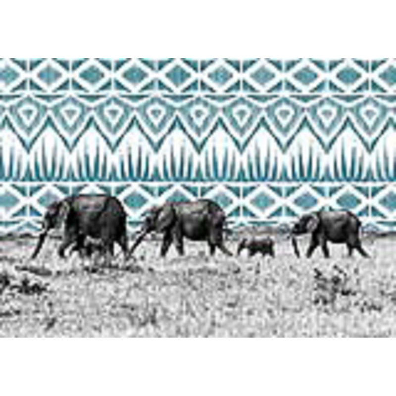 Elephant March With Pattern - Wrapped Canvas Print, 81cm H x 122cm W x 3.8cm D