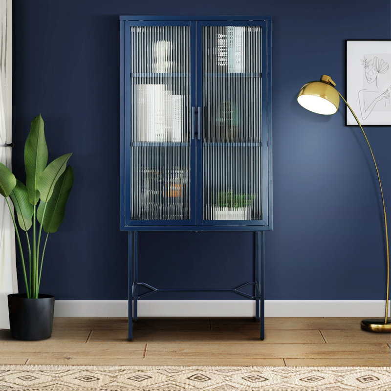 Armoire Caresha avec 2 portes en verre, Bleu