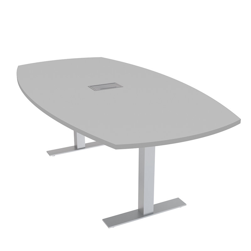 Table de conférence Arc Boat avec bases en T en métal et modules de données, L 84 po x l 48 po, Brouillard gris