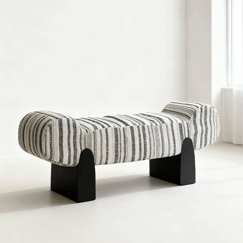 Black Solid Wood Upholstered Bench, Black